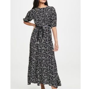 Free people black and cream floral short sleeve maxi dress
